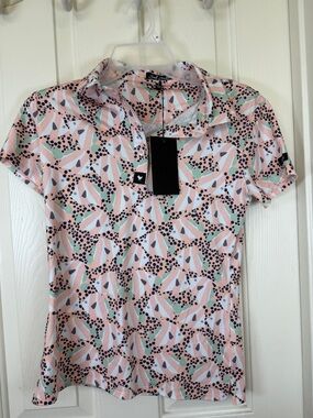 Bad Birdie Peach, Mint & Navy Abstract Print Golf Polo nwt